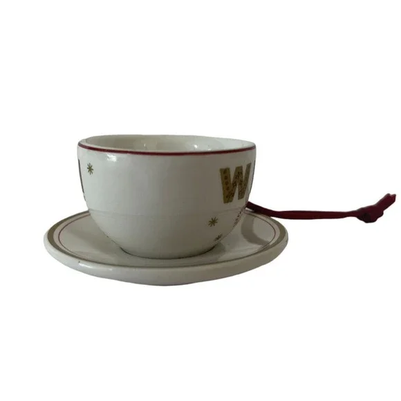 Starbucks WISH Mini Teacup w/ Saucer Christmas Ornament - 2006 Miniature Cup - Picture 2 of 5
